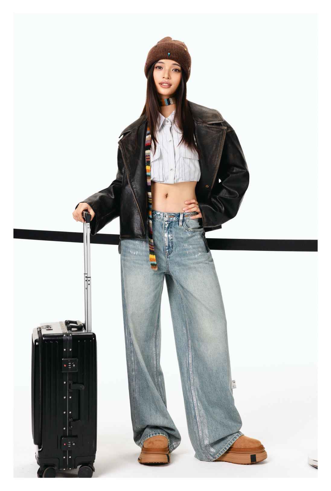 Washed Silver Foil-Coated Jeans