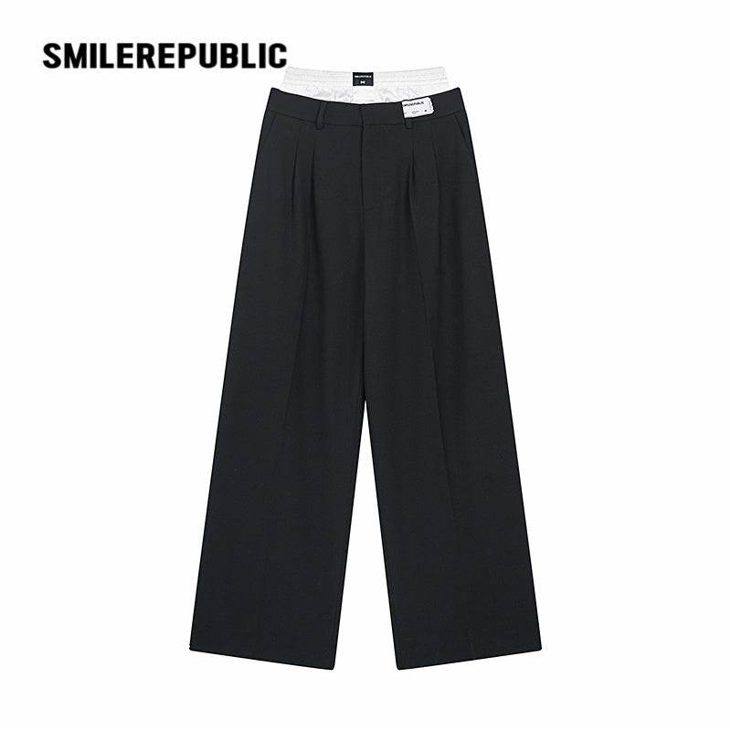 Mock Two-piece Waistband Trousers - SMILEREPUBLIC