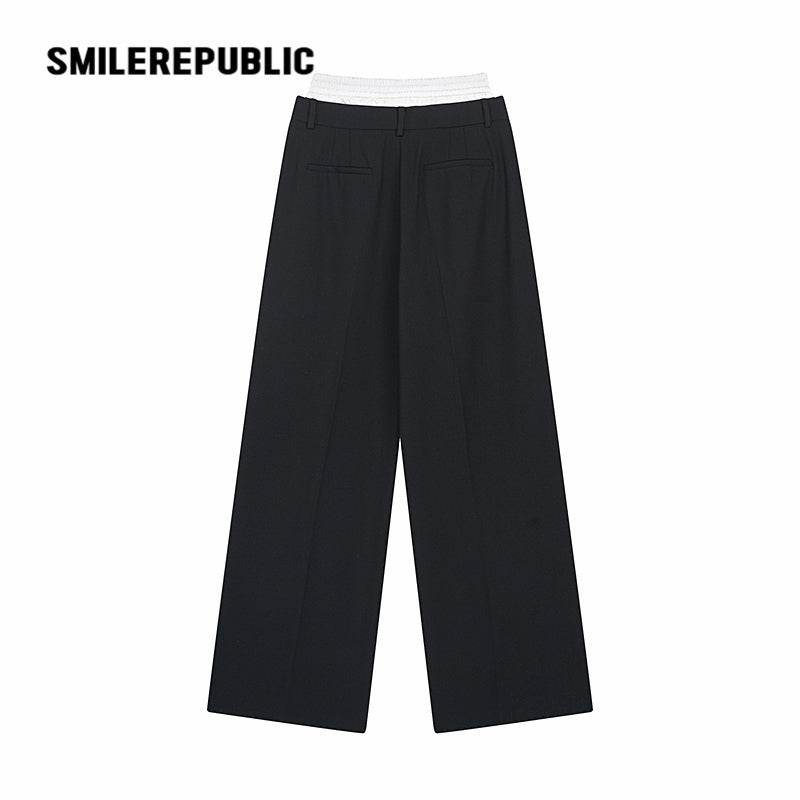 Mock Two-piece Waistband Trousers - SMILEREPUBLIC