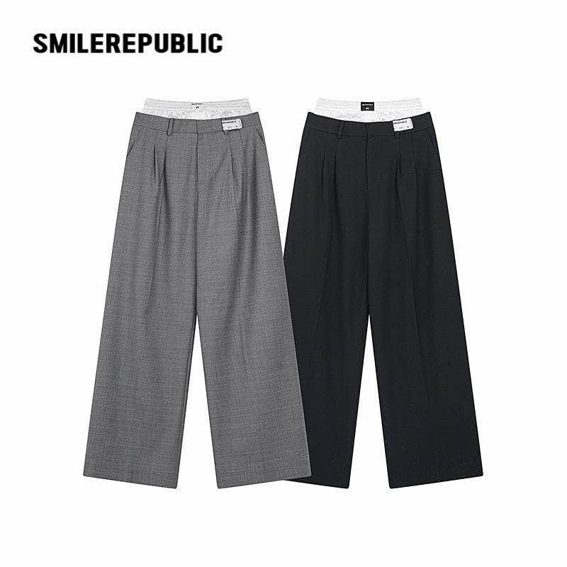 Mock Two-piece Waistband Trousers - SMILEREPUBLIC