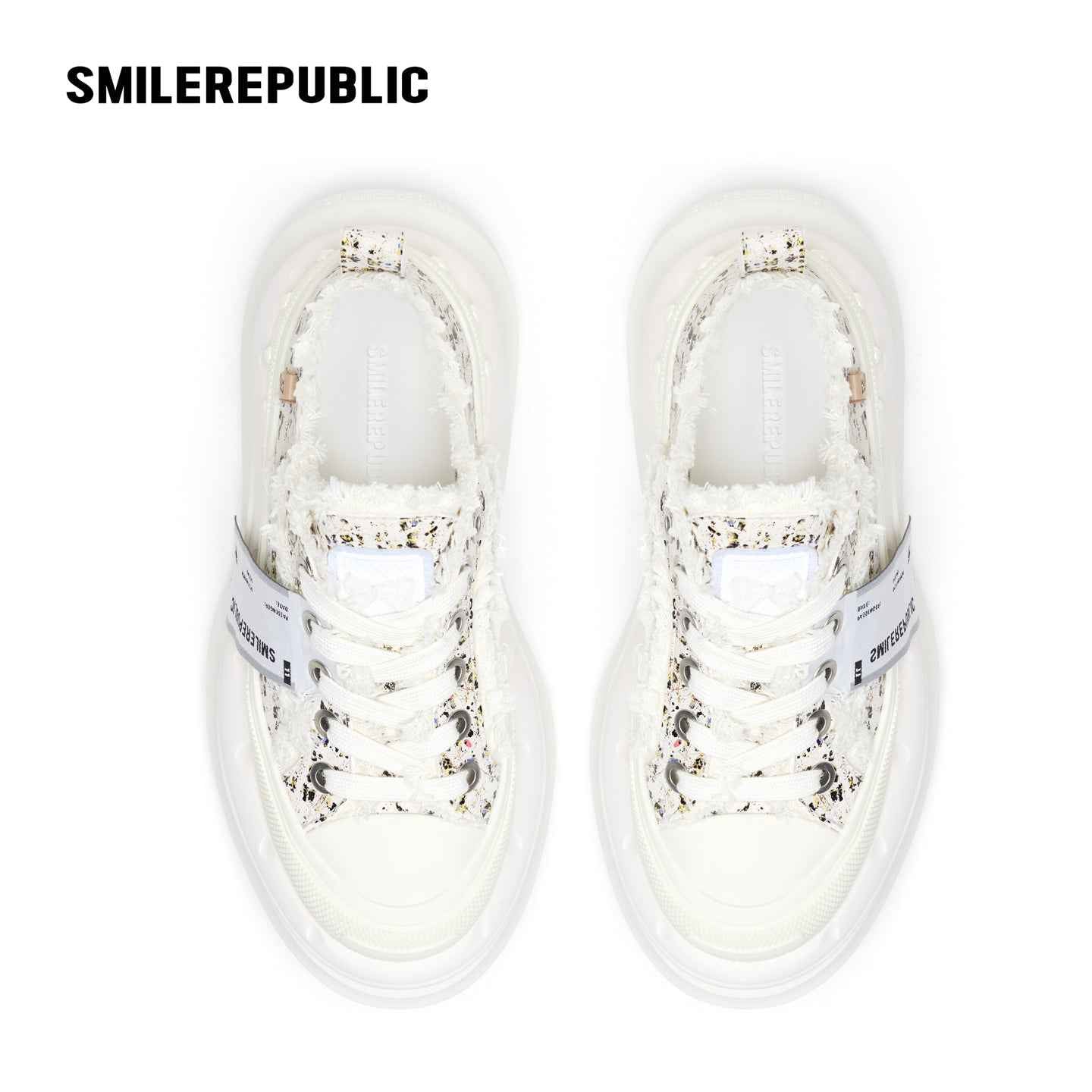 2.0 Smile Queen Off-White Tweed Leather Low Top Canvas Shoes