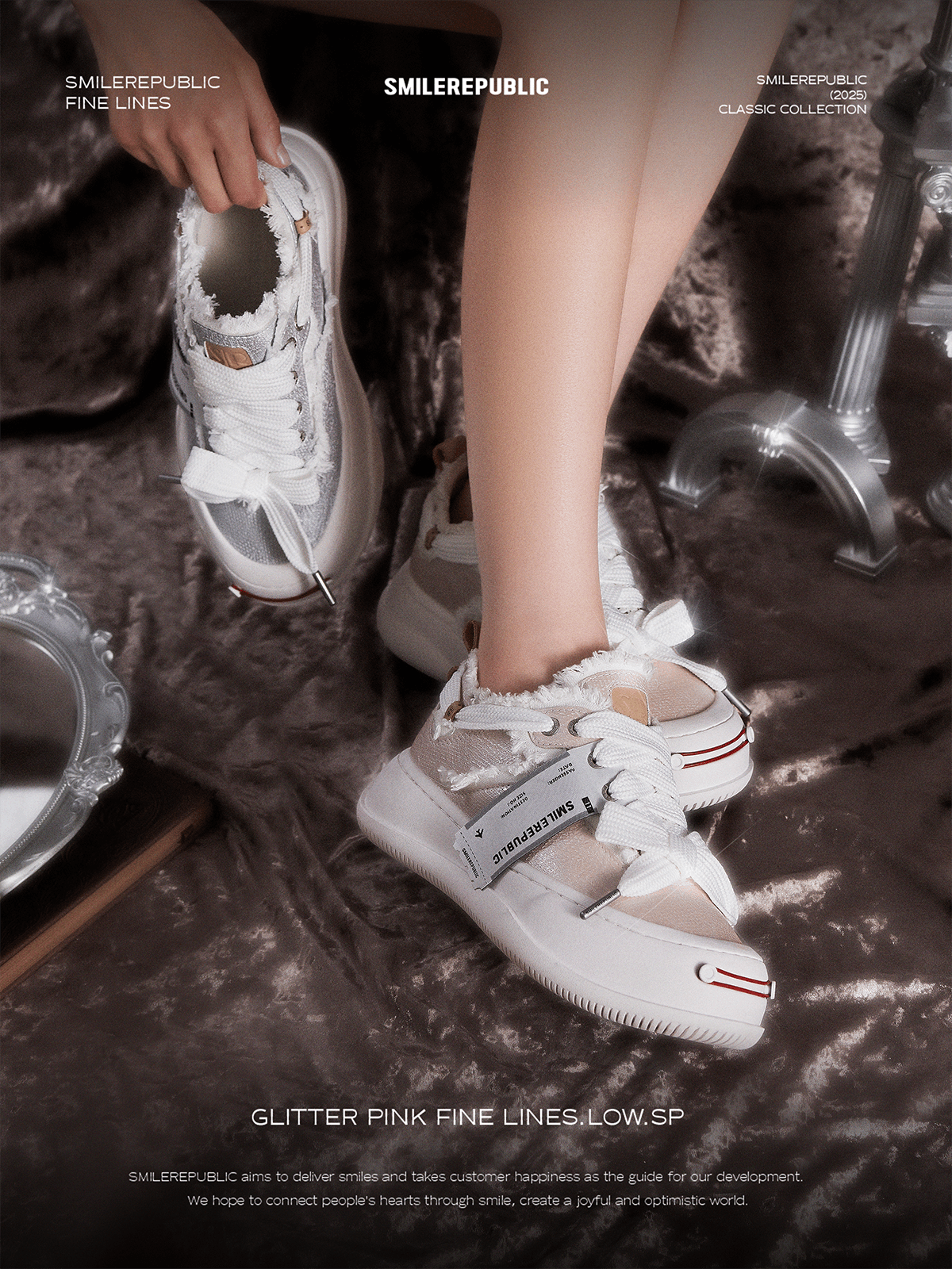 【NEW】Glitter Silver Fine Lins Low Top Sneaker - SMILEREPUBLIC