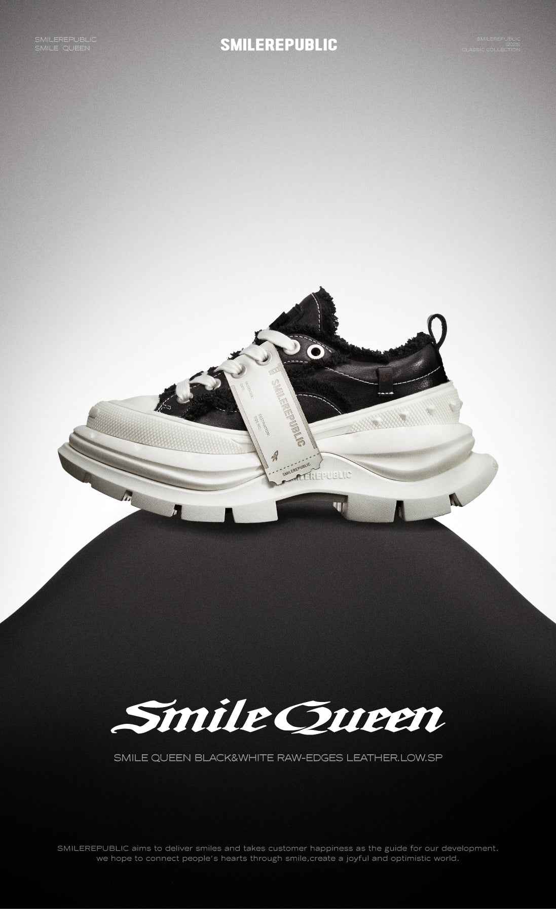 2.0 Smile Queen Black & White Raw Edges Leather