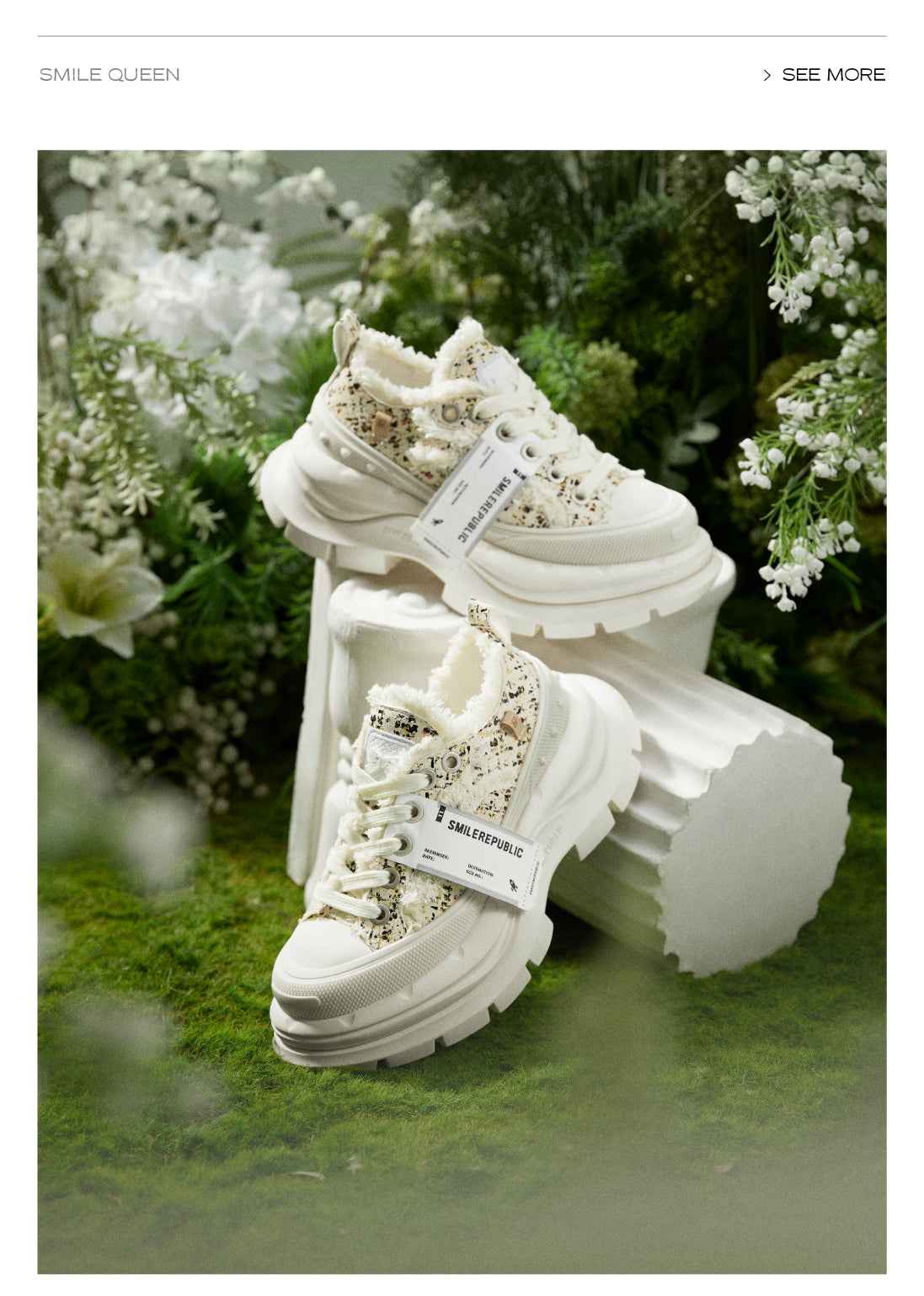 2.0 Smile Queen Off-White Tweed Leather Low Top Canvas Shoes