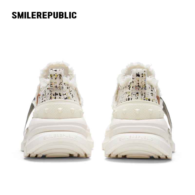 2.0 Smile Queen Off-White Tweed Leather Low Top Canvas Shoes