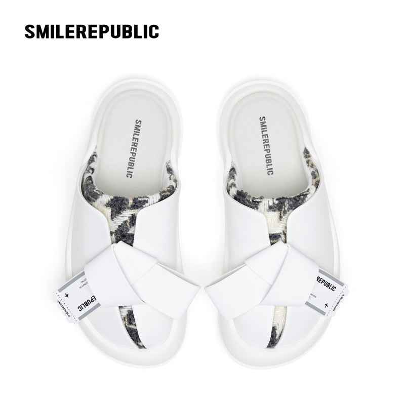 White & Black Sheepskin Thick Sold Slippers