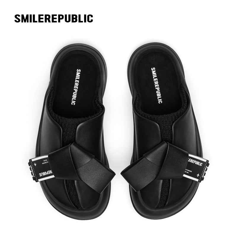 White & Black Sheepskin Thick Sold Slippers