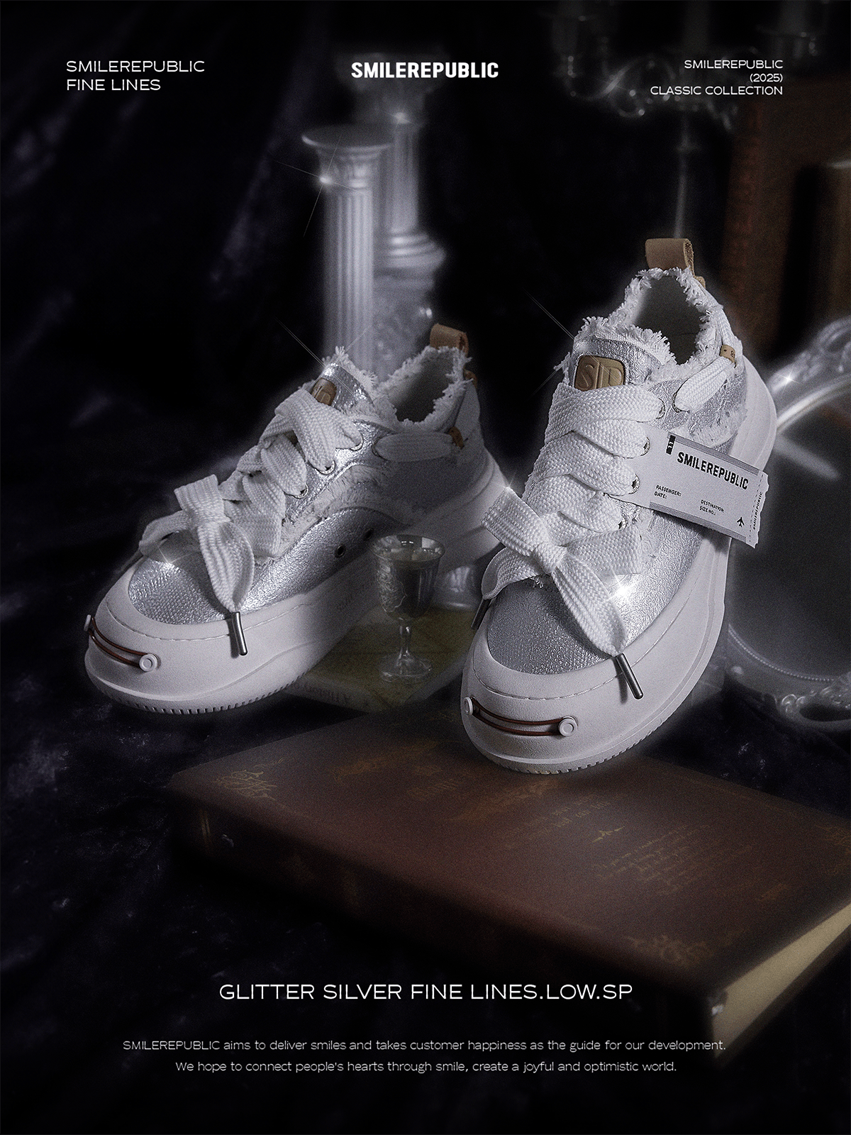 【NEW】Glitter Silver Fine Lins Low Top Sneaker - SMILEREPUBLIC