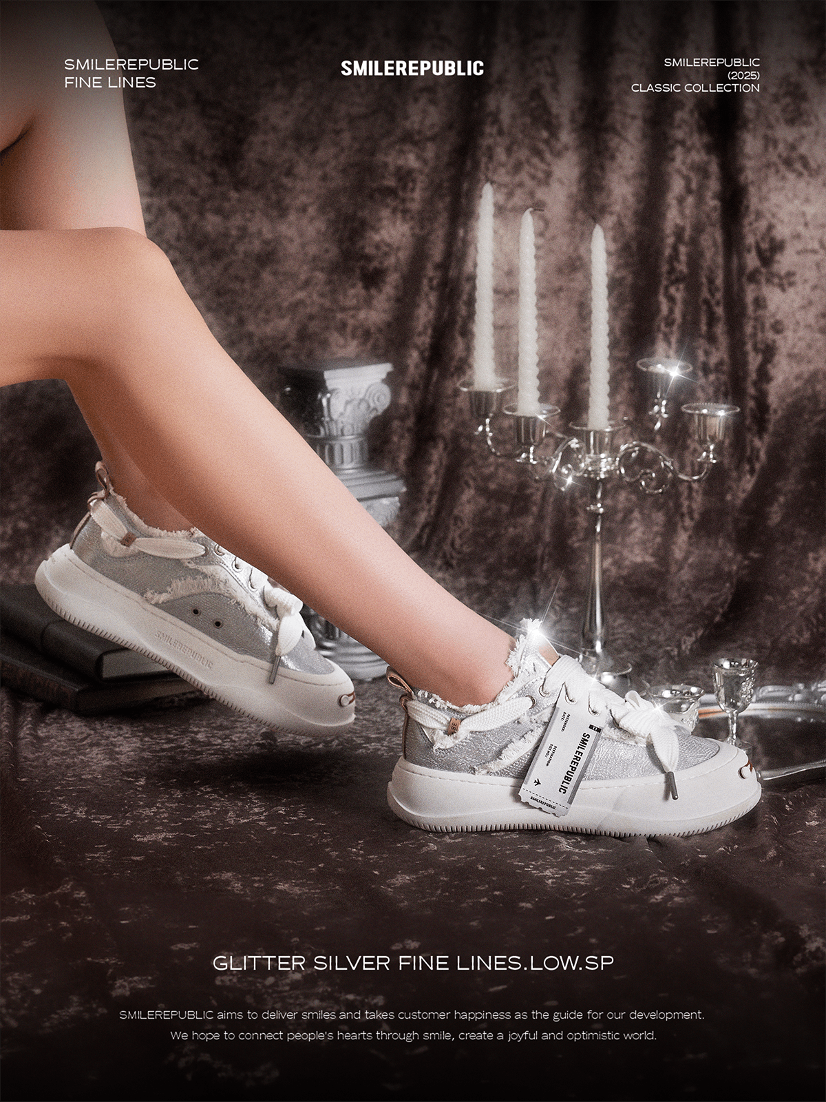 【NEW】Glitter Silver Fine Lins Low Top Sneaker - SMILEREPUBLIC