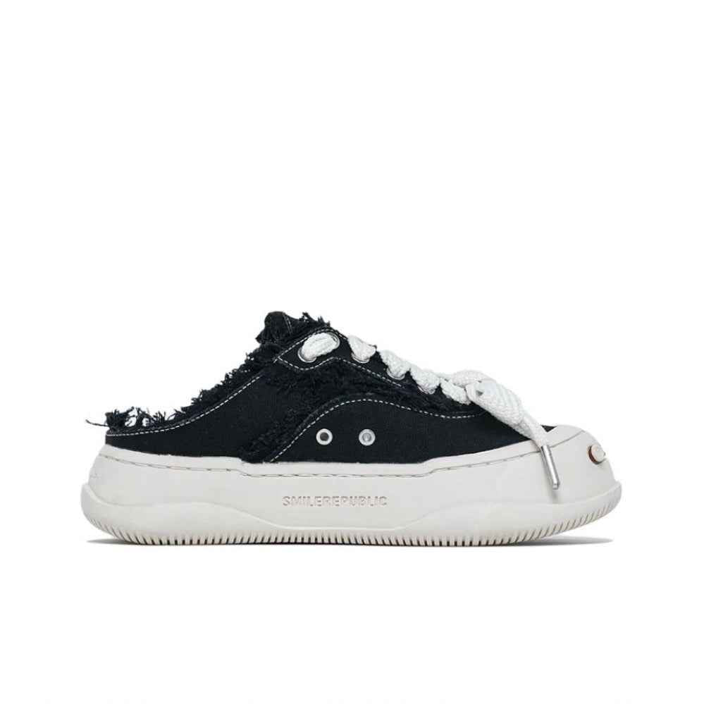 Black Coarse Canvas Slipper