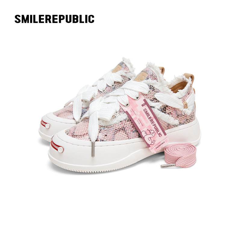 【2025 NEW】Pink Serpentine Low Top Sneaker Canvas Shoes - SMILEREPUBLIC