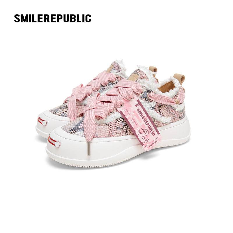 【2025 NEW】Pink Serpentine Low Top Sneaker Canvas Shoes - SMILEREPUBLIC