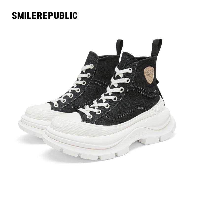 【Limited】Black White SR 2.0 High Top Canvas Shoes - SMILEREPUBLIC