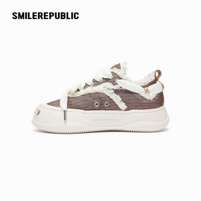 Coffee Brown Sneaker Shoes Silk Cloth Low Top Sb - SMILEREPUBLIC