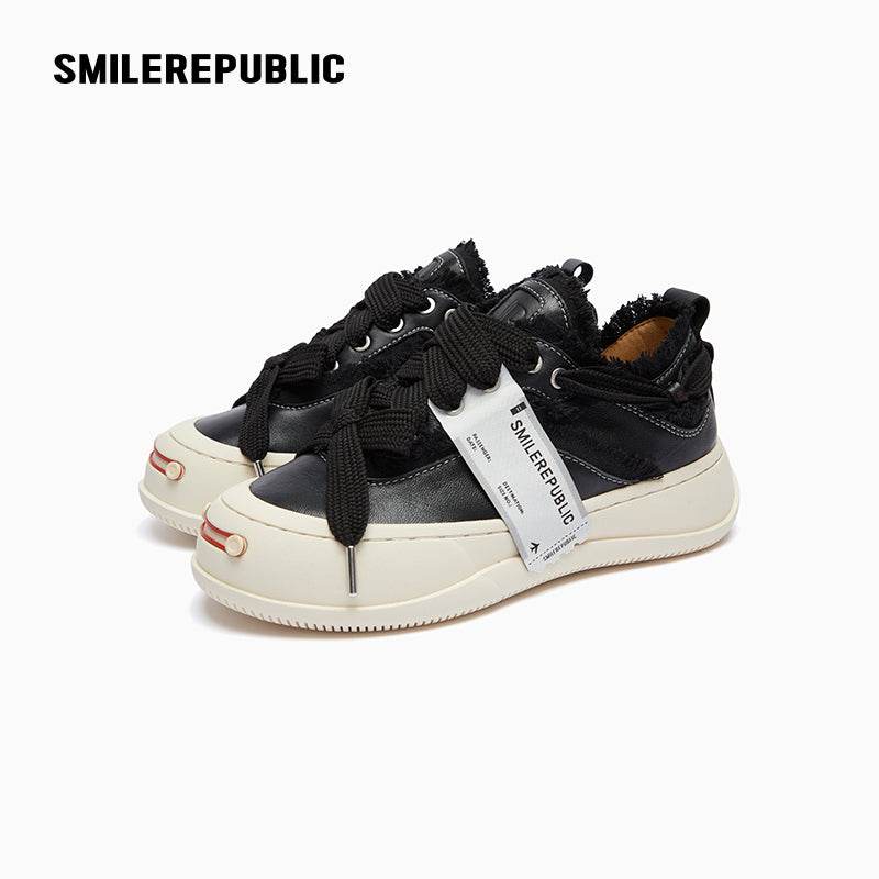 Black Leather Classic Black Sneakers Low Top SB Shoes - SMILEREPUBLIC
