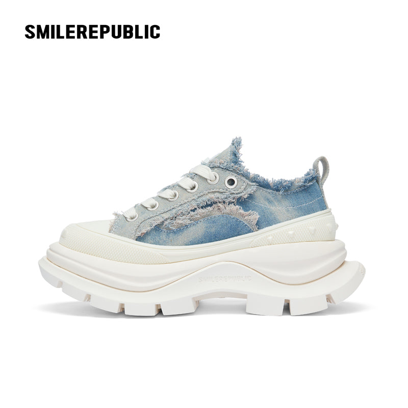 2.0 Smile Queen Denim Blue Thick Sole Low Top Sneaker