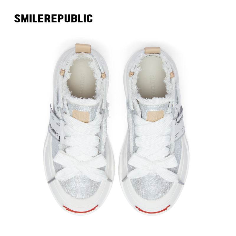 【NEW】Glitter Silver Fine Lins Low Top Sneaker - SMILEREPUBLIC
