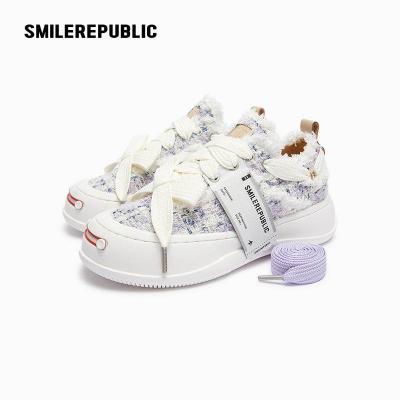Lavender Plaid Wool Low Top Purple Sneakers - SMILEREPUBLIC