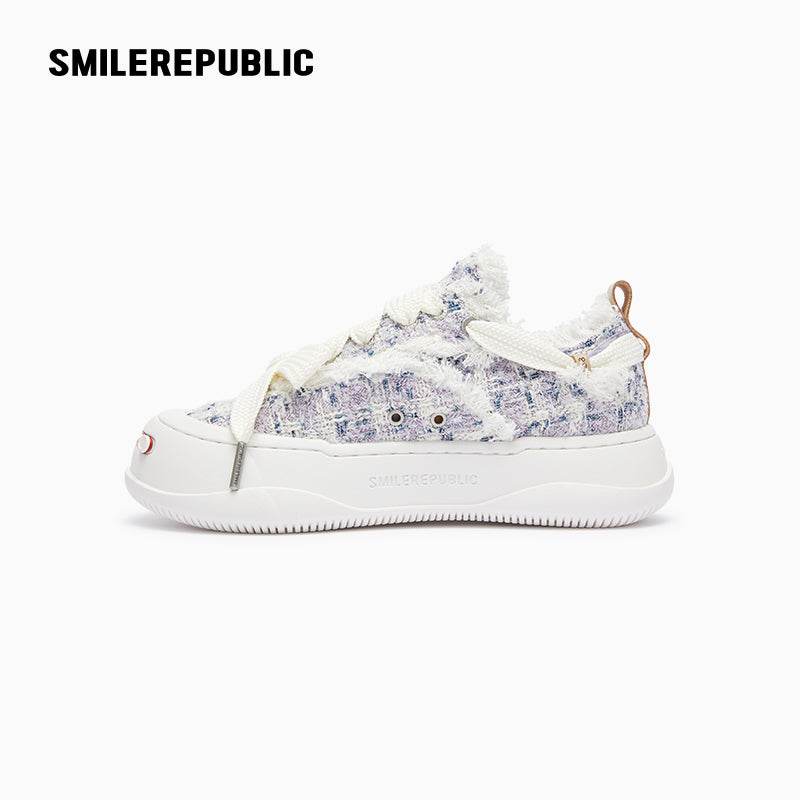 Lavender Plaid Wool Low Top Purple Sneakers - SMILEREPUBLIC