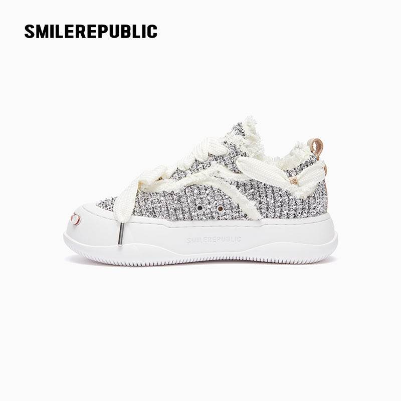 Silver Sneaker Shoes Tweed Low Top Canvas Shoes - SMILEREPUBLIC