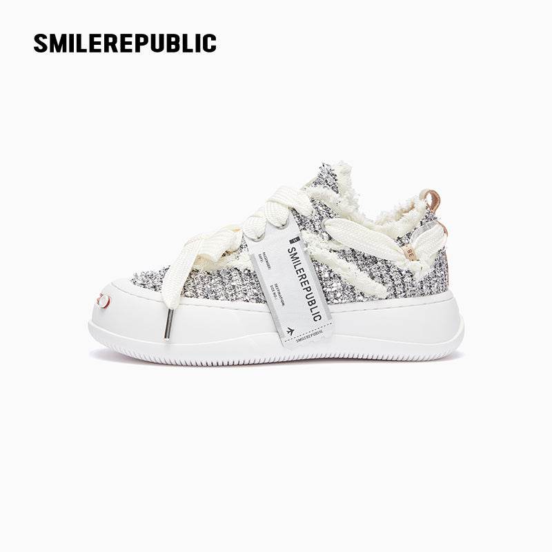 Silver Sneaker Shoes Tweed Low Top Canvas Shoes - SMILEREPUBLIC