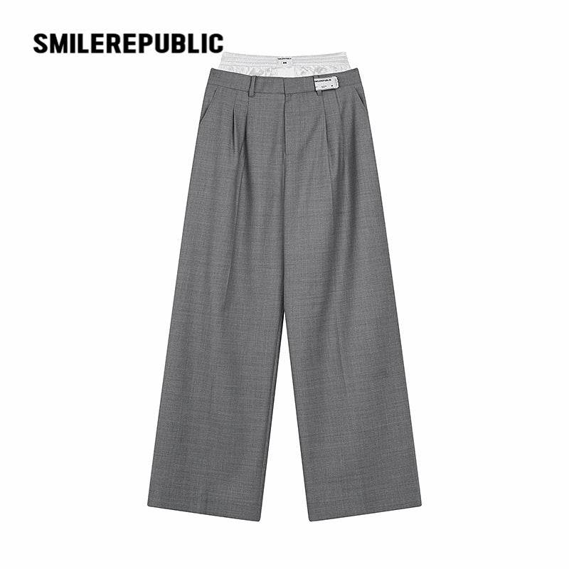 Mock Two-piece Waistband Trousers - SMILEREPUBLIC