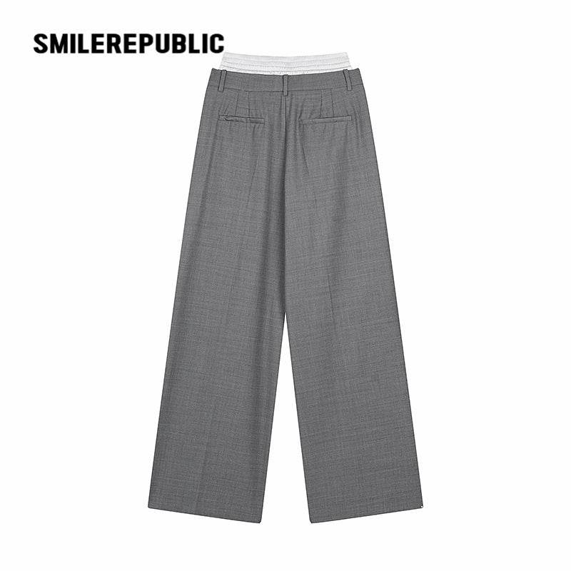 Mock Two-piece Waistband Trousers - SMILEREPUBLIC