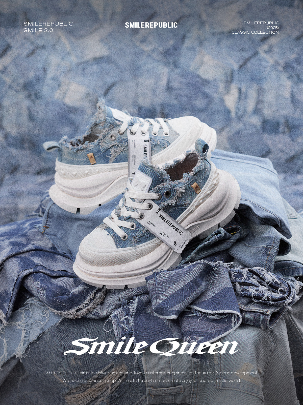 2.0 Smile Queen Denim Blue Thick Sole Low Top Sneaker