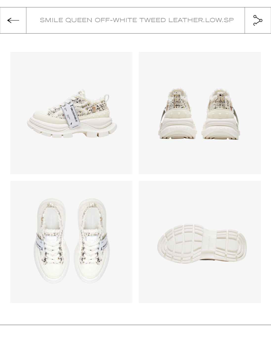 2.0 Smile Queen Off-White Tweed Leather Low Top Canvas Shoes