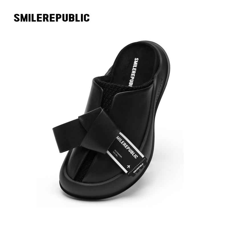 White & Black Sheepskin Thick Sold Slippers