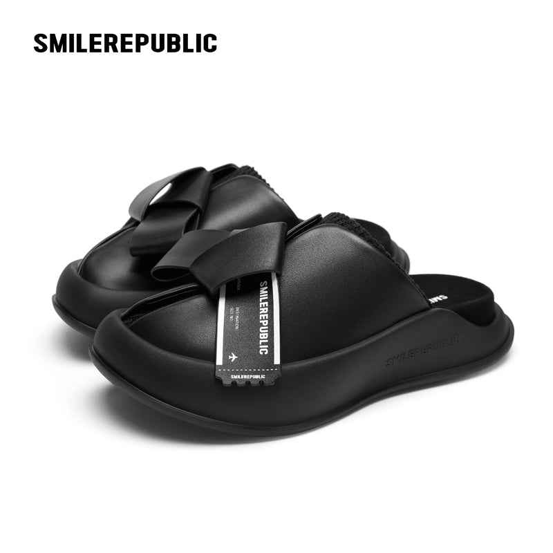 White & Black Sheepskin Thick Sold Slippers