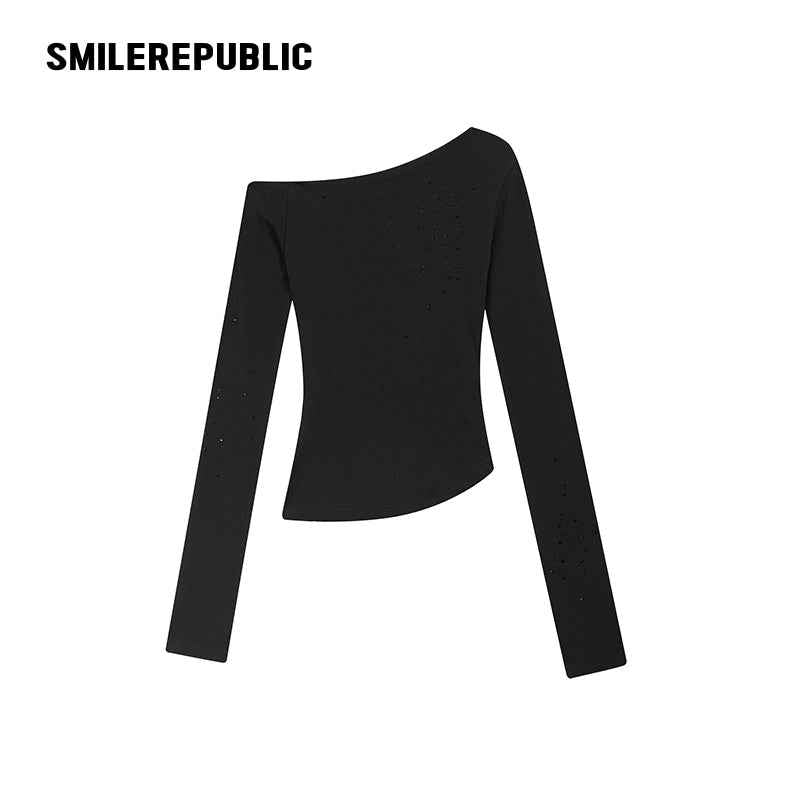 Crystal Hotfix Off-Should Knitted Top