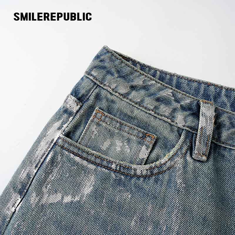 Washed Silver Foil-Coated Jeans