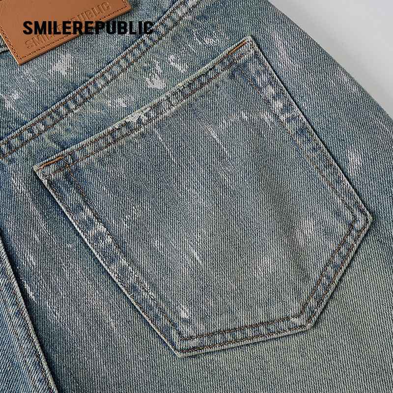 Washed Silver Foil-Coated Jeans