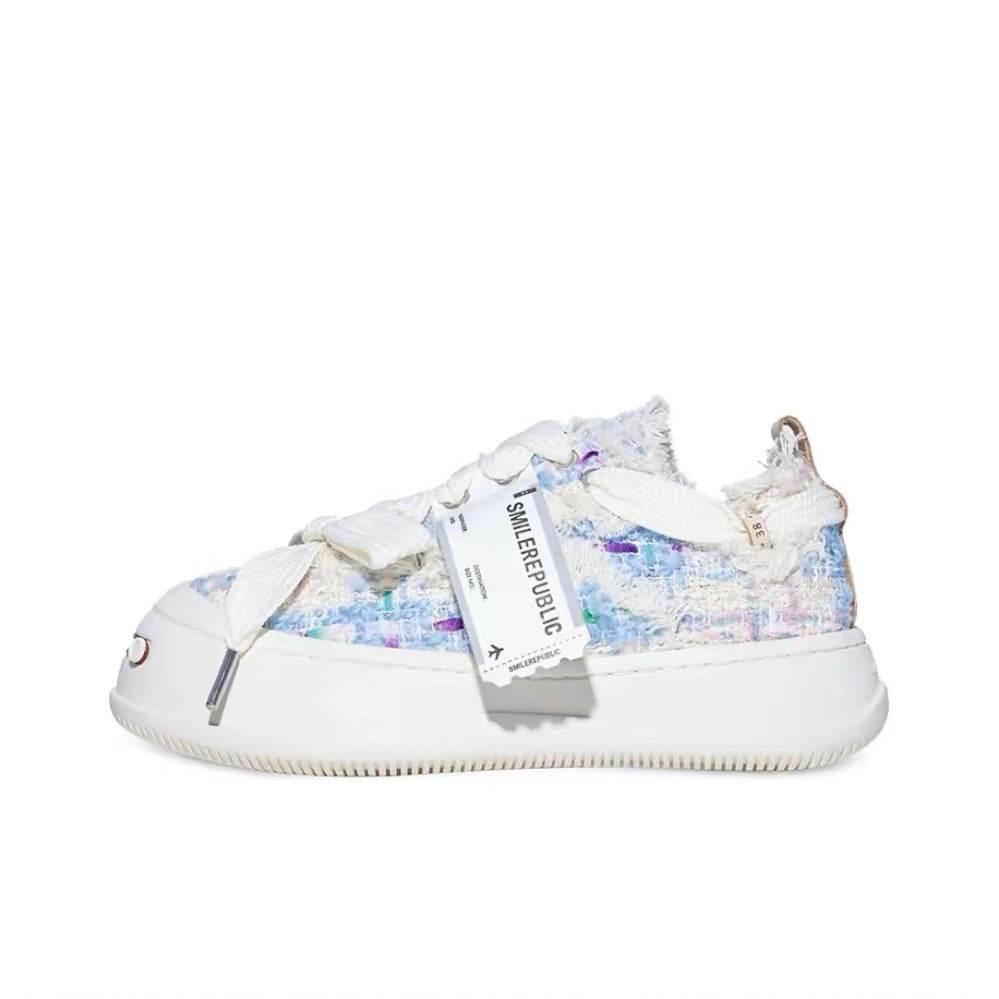 Pink Blue Tweed Brown Top Layer Cow Leather SB Sneaker - SMILEREPUBLIC