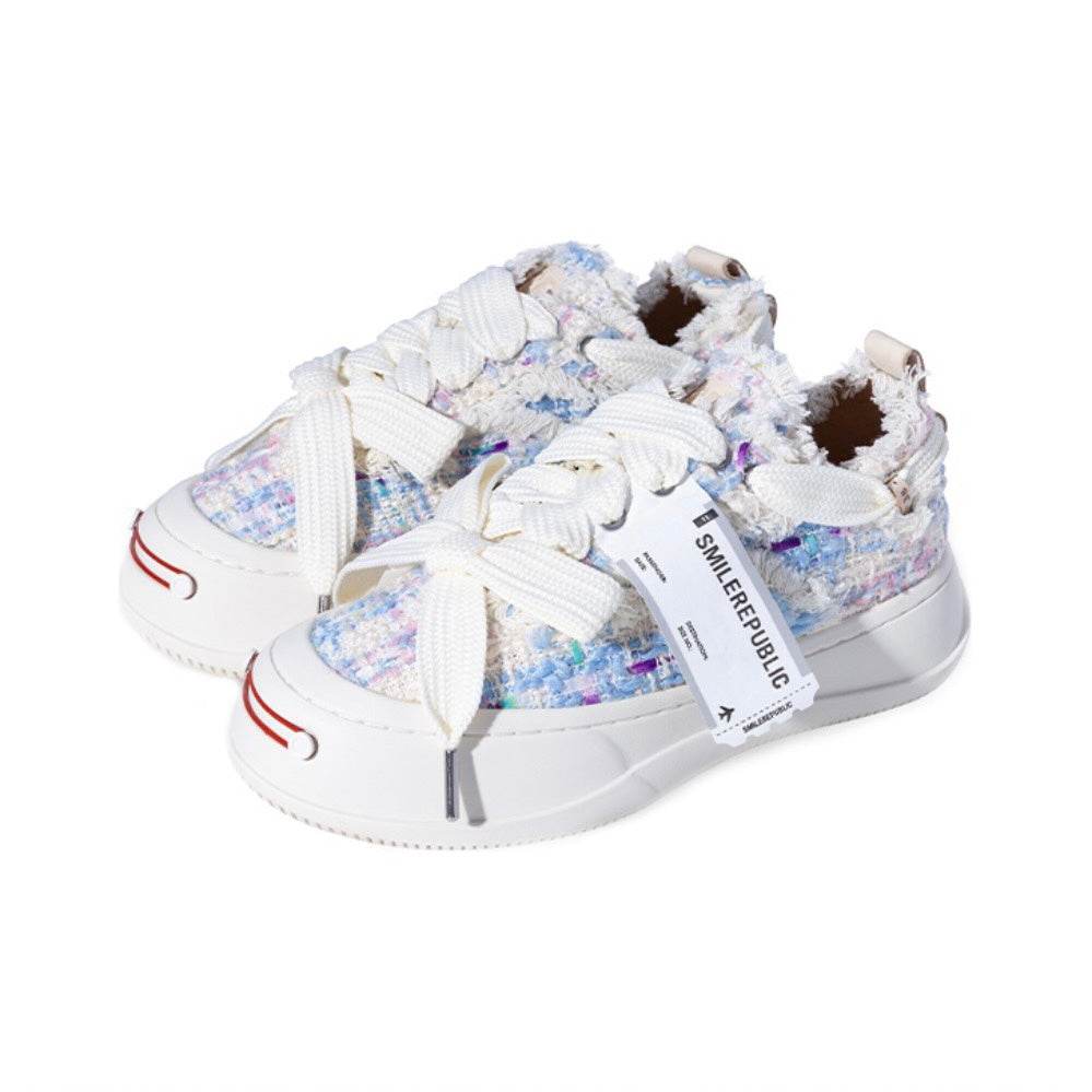 Pink Blue Tweed Brown Top Layer Cow Leather SB Sneaker - SMILEREPUBLIC