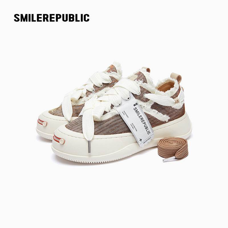 Coffee Brown Sneaker Shoes Silk Cloth Low Top Sb - SMILEREPUBLIC