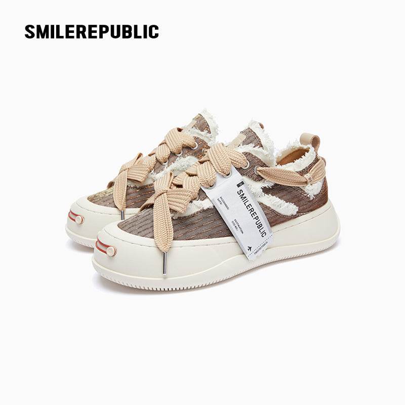 Coffee Brown Sneaker Shoes Silk Cloth Low Top Sb - SMILEREPUBLIC
