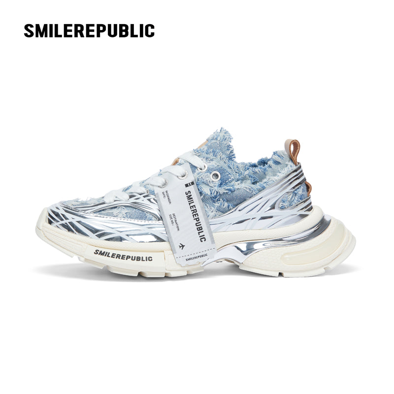 XXXS Denim Blue Silver Slip On Sneaker Canvas Shoes