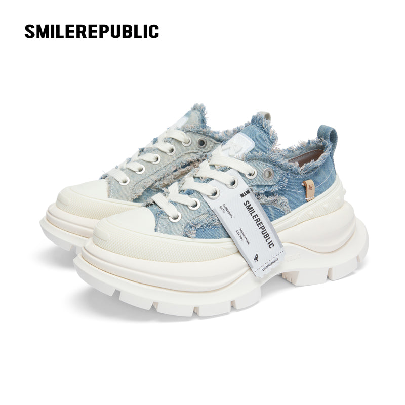 2.0 Smile Queen Denim Blue Thick Sole Low Top Sneaker