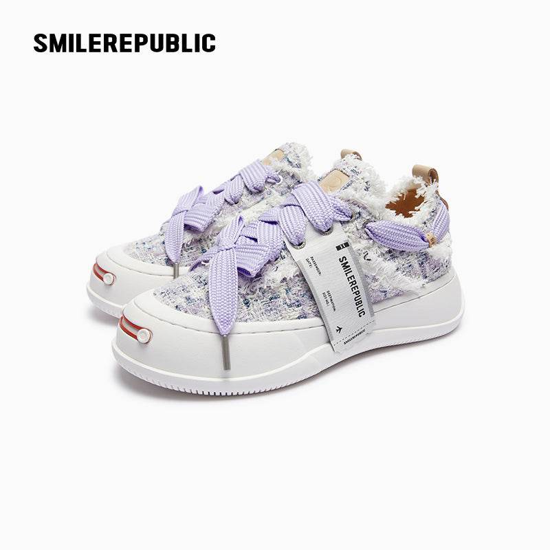 Lavender Plaid Wool Low Top Purple Sneakers - SMILEREPUBLIC
