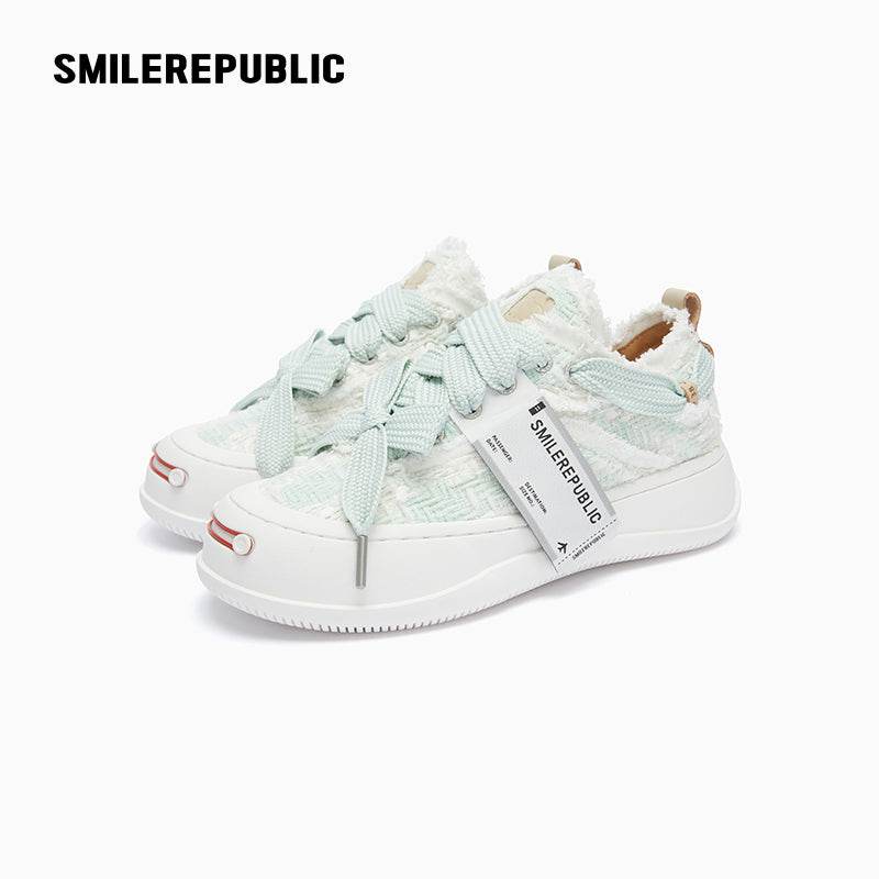 Light Cyan Tweed Low Top SB Sneaker Shoes - SMILEREPUBLIC
