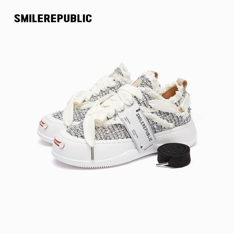 Silver Sneaker Shoes Tweed Low Top Canvas Shoes - SMILEREPUBLIC