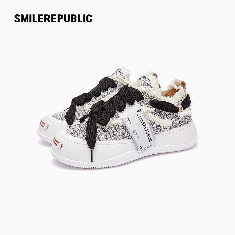 Silver Sneaker Shoes Tweed Low Top Canvas Shoes - SMILEREPUBLIC