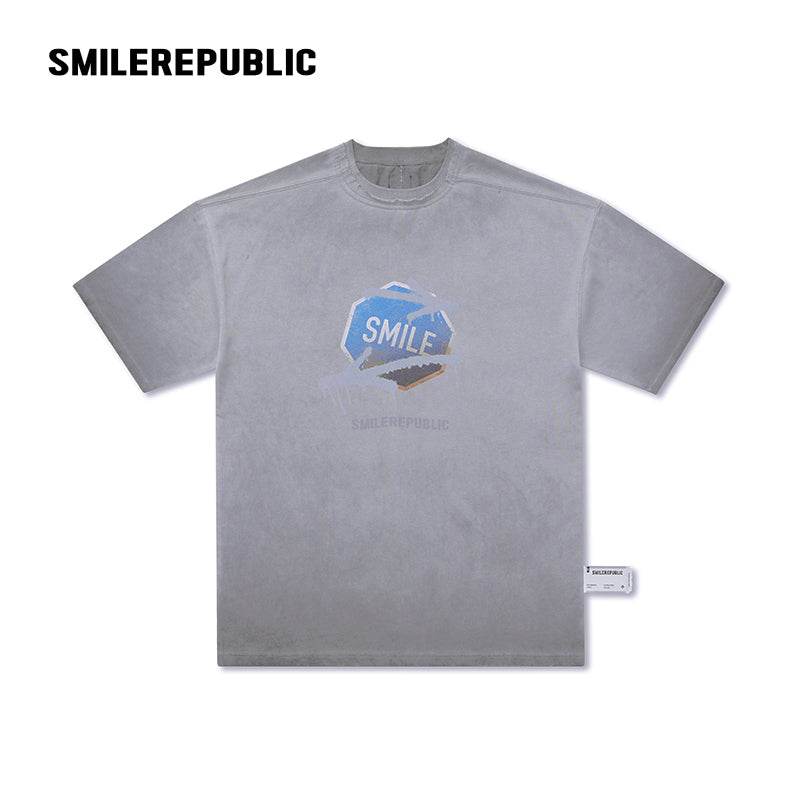 Retro Grey 2024 Street Style Casual Print T-shirt Clothing 2024 - SMILEREPUBLIC
