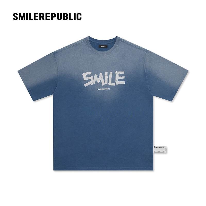 Print Blue 2024 Street Style Casual Print T-shirt Clothing 2024 - SMILEREPUBLIC
